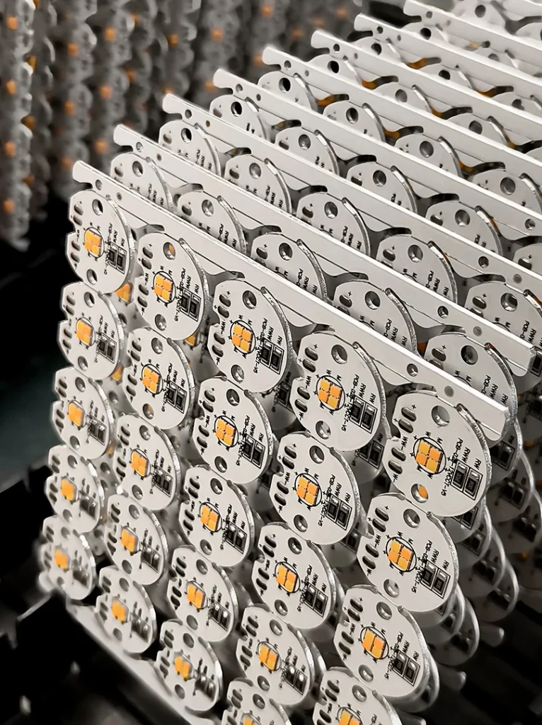 LED modules stored on industrial shelves