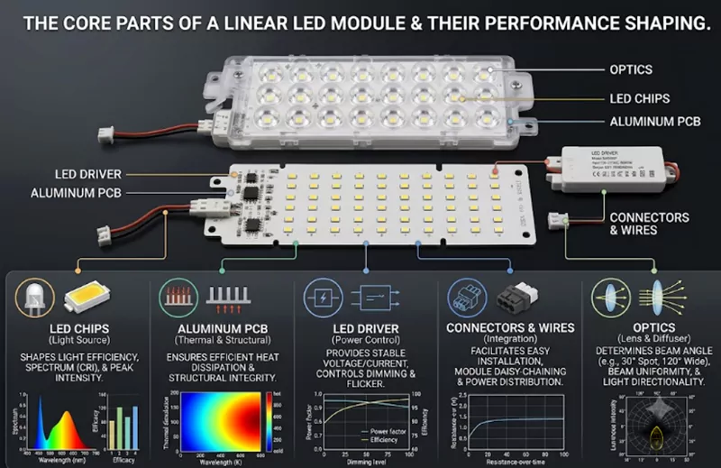 main components of a linear LED module