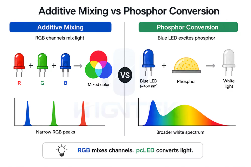 Difference Between Additive Color Mixing and Phosphor Conversion in LED Modules