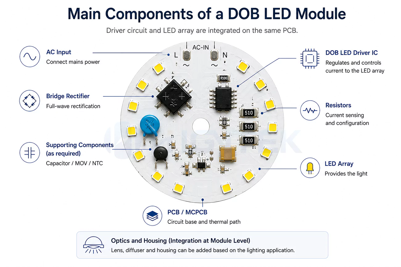 Key components of the DOB LED module